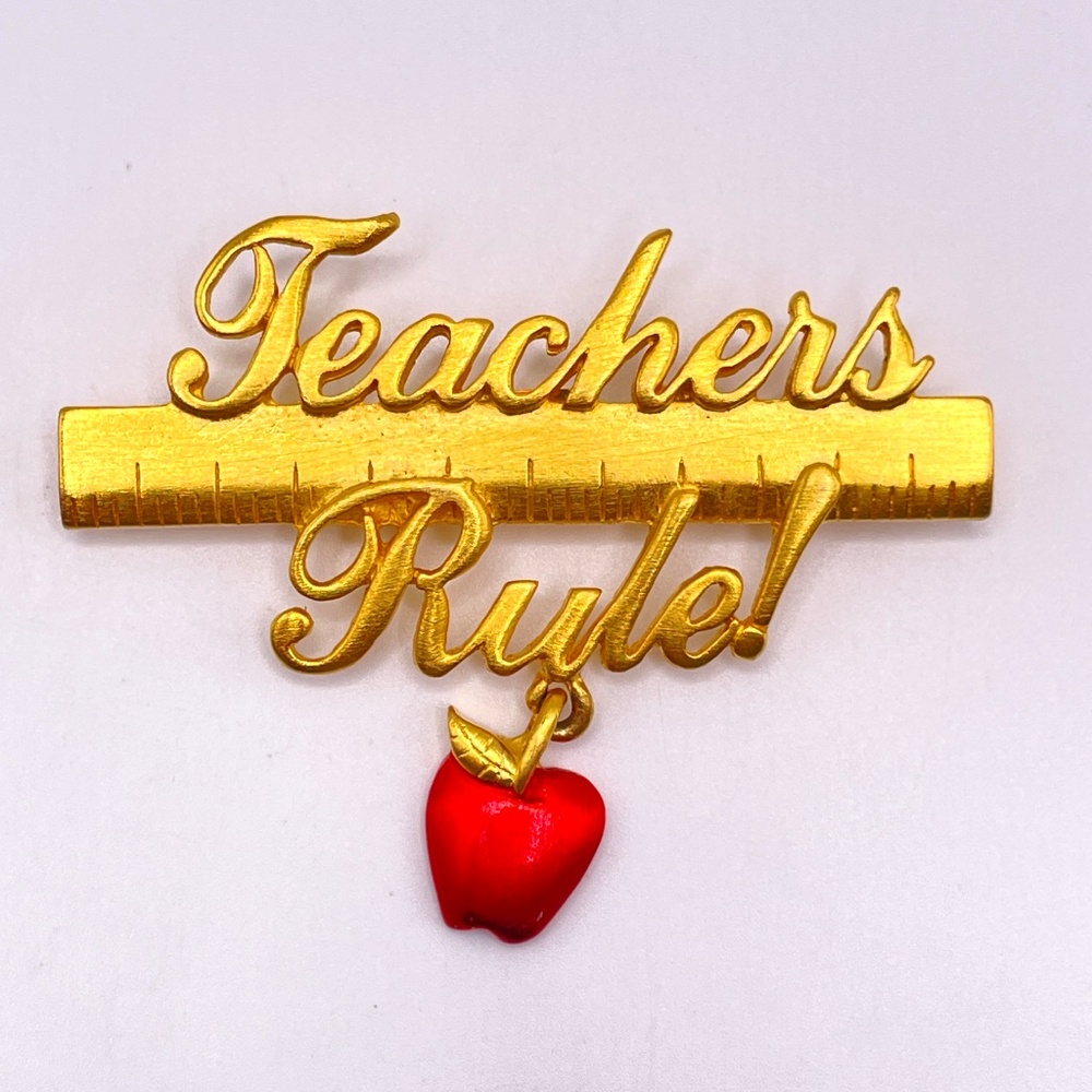 JJ Jonette Jewelry Signed Vintage Teachers Rule Pin Brooch